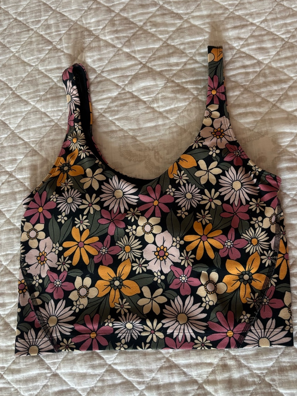 Gilly Hicks Black Floral Tank Top with Pink, Yellow and Cream Flowers